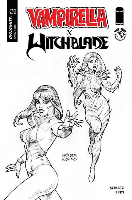 VAMPIRELLA X WITCHBLADE SPECIAL #1 (ONE SHOT) CVR K INC 1:15 JOSEPH MICHAEL LINSNER LINE ART VAR — Cover