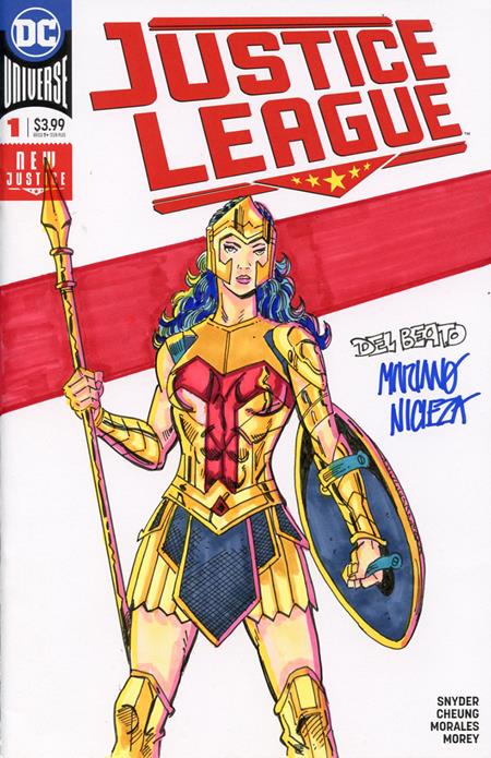 DF DC COMICS COMMISSIONED COVER ART SIGNED AND REMARKED BY MARIANO NICIEZA AND JOE DELBEATO WITH A WONDER WOMAN SKETCH — Cover
