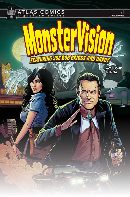 MONSTERVISION FEATURING JOE BOB BRIGGS AND DARCY #1 CVR I DAVE ACOSTA ATLAS EDITION SIGNED BY JOE BOB BRIGGS AND DARCY VAR — Cover