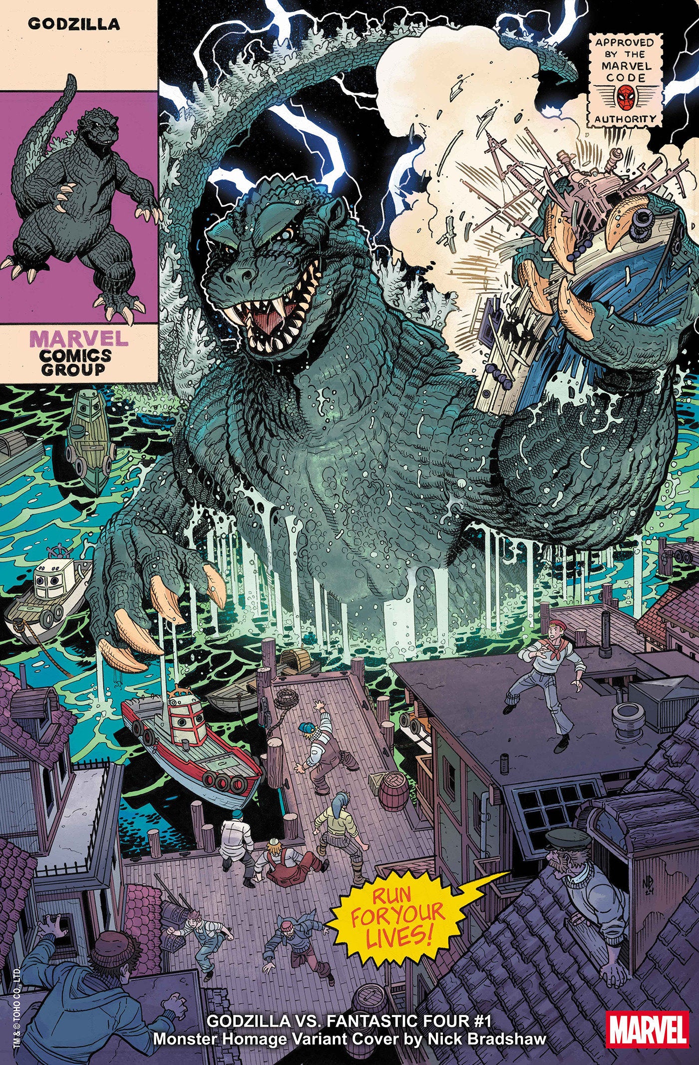 GODZILLA VS. FANTASTIC FOUR #1 NICK BRADSHAW MONSTER HOMAGE VARIANT