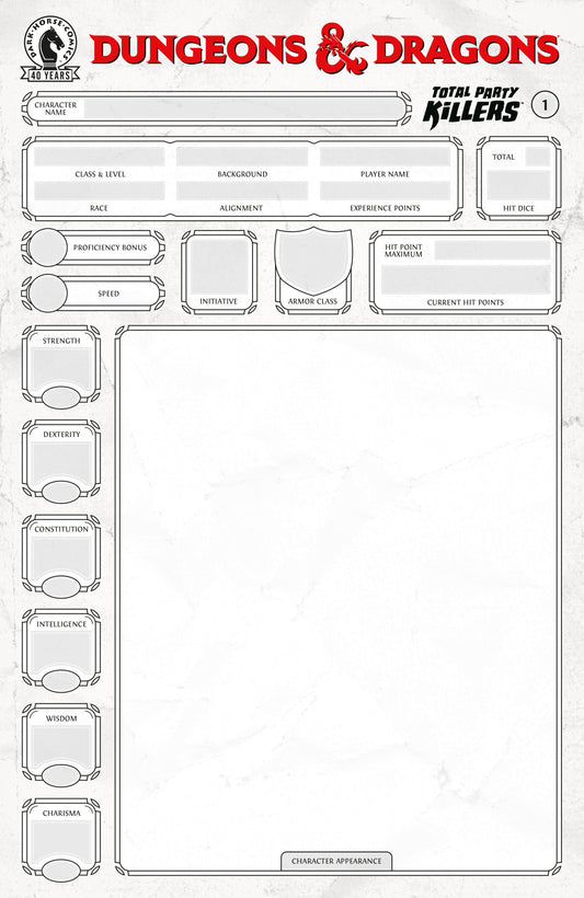 Dungeons & Dragons: Total Party Killers #1 (Cvr E) (Blank Cover-Character Sheet) - Cover