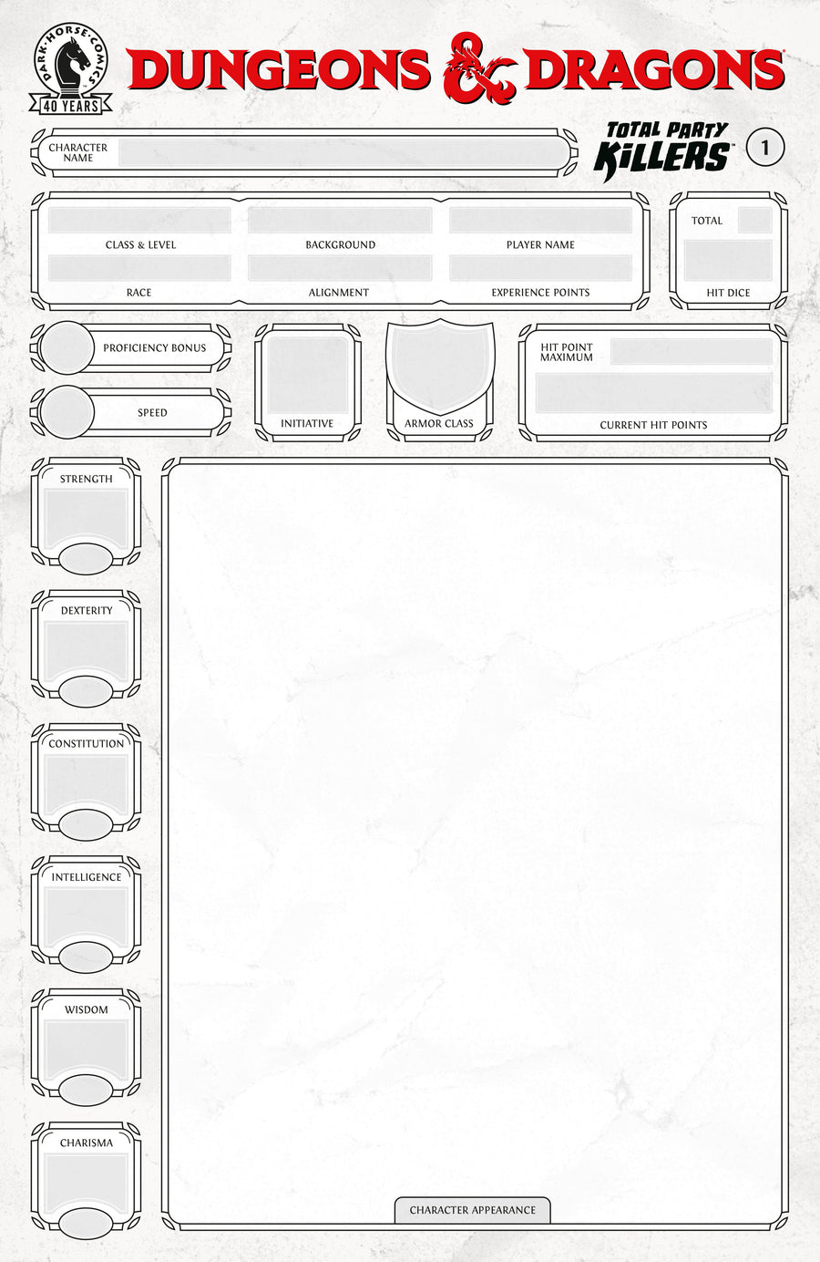 Dungeons & Dragons: Total Party Killers #1 (Cvr E) (Blank Cover-Character Sheet) - Cover