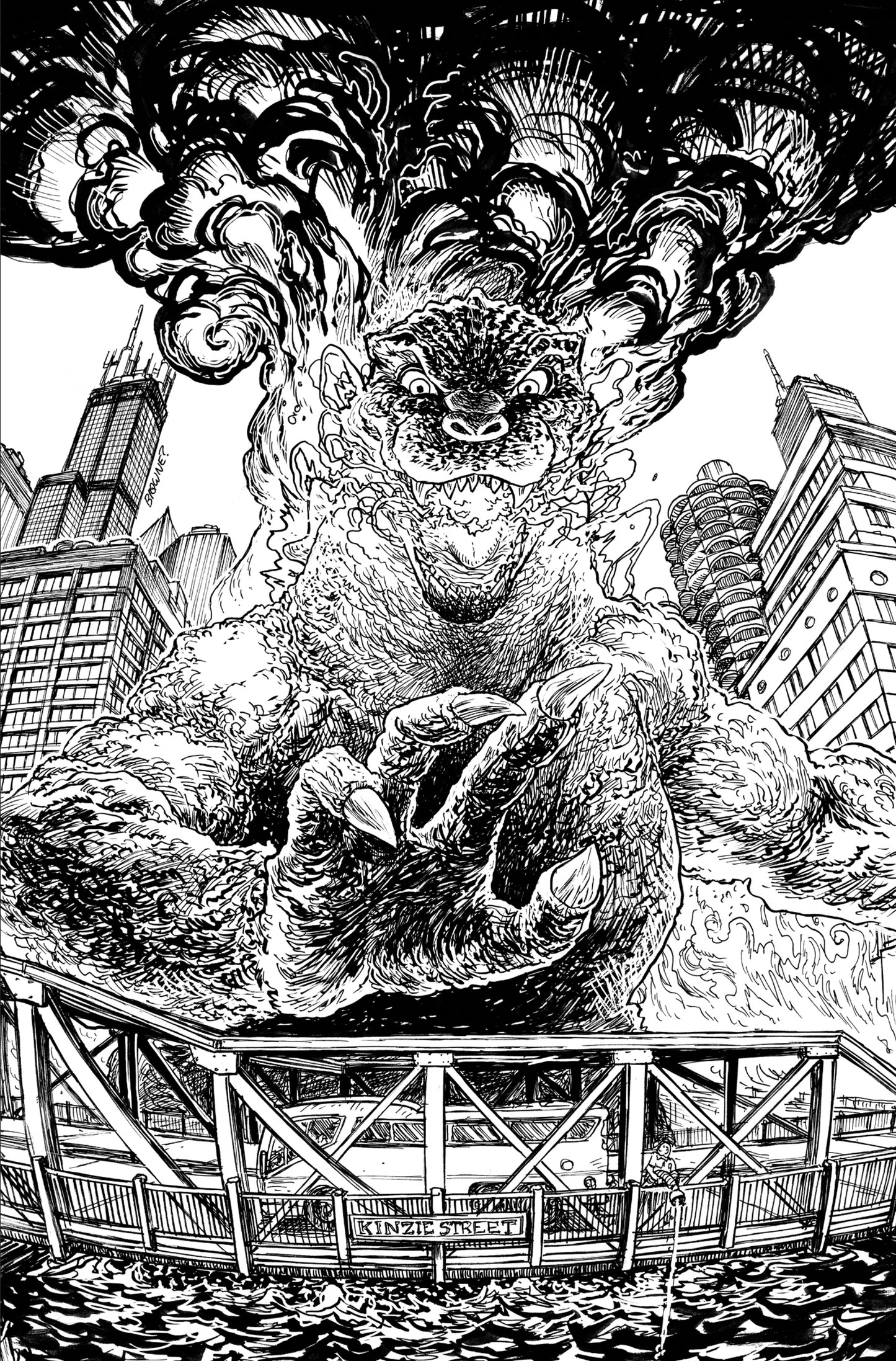 Godzilla Vs. America: Chicago Variant RI (10) (Browne Full Art B&W) 1:10 Ratio