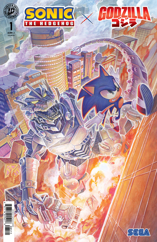 Sonic the Hedgehog x Godzilla #1 Variant RI (25) Foil (Haines) - Cover