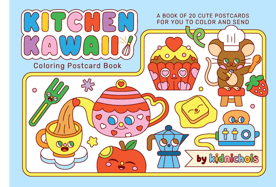 Kitchen Kawaii Coloring Postcard Book: 20 Cute Postcards For You To Color and Send — Cover